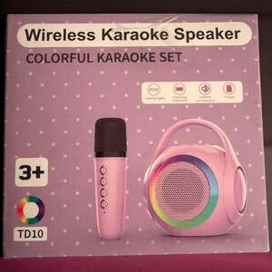Small Pink Karaoke Machine - Bluetooth Lights, Wireless Mics, Speaker System
